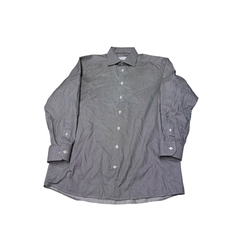 Eton Contemporary Fit Grey Micro Stripe Cotton Dress Shirt Mens 16.5 42 Sleeve